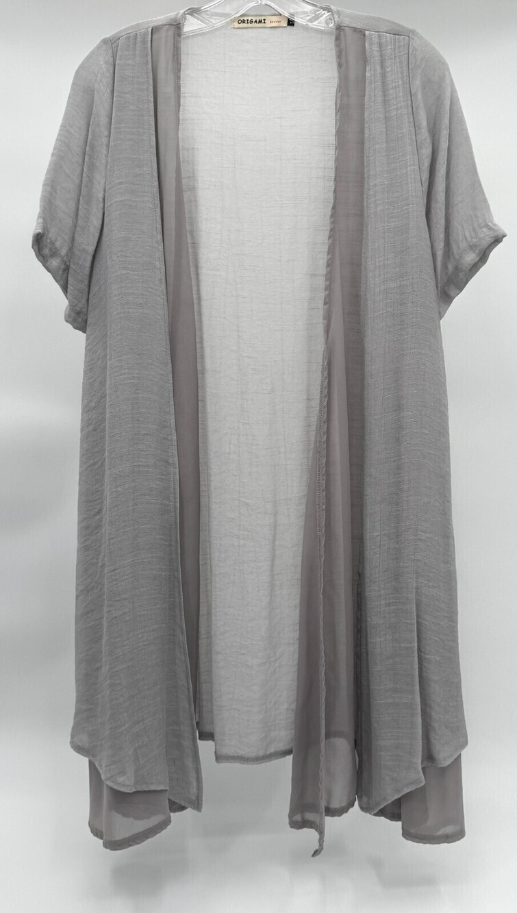 Origami Cardigan Duster Womens Small Medium Gray Long Open Flowy Short Sleeve